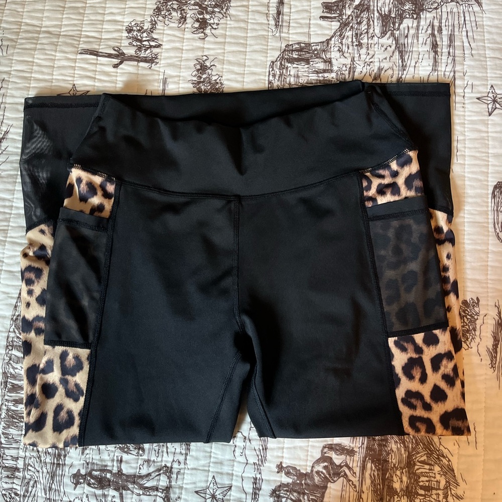 Black Leopard Print Athletic Shorts